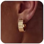 14K Gold Plated Chunky Hoop Earrings with Lever Back for Women - Lightweight, Trendy and Elegant Brass Jewelry without Gemstones