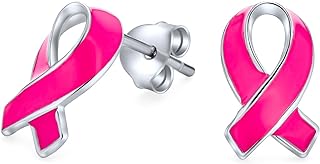Created Opal Enamel CZ Cubic Zirconia Pink Ribbon For Breast Cancer Awareness Pendant Stud Earrings For Women .925 Sterling Silver October Birthstone