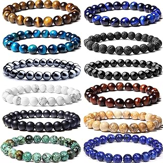 Spring Ring Clasp Beaded Bracelets with Cubic Zirconia, Tiger Eye, and Lava Rock Beads for Men and Women - Stylish, Healing Crystal Stone Design by CASDAN