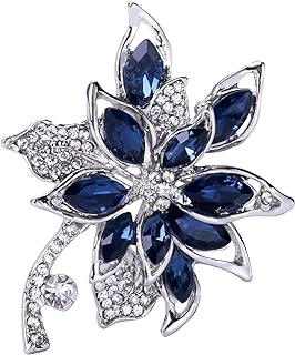 Blue Crystal Brooch Pins Fancy Vintage Style Rhinestone Flower Brooches Jewelry Gift for Women, girls, ladies