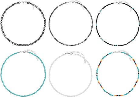 Navajo Pearl Necklace Western Seed Bead Choker Necklace Western Necklaces for Women Girls Cowgirls 6PCS