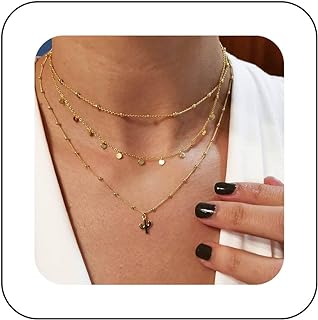 Gold Bohemian Layered Coin Necklace, Vintage Sequin Disc Necklace, Choker Satellite Ball Chain Necklaces for Women