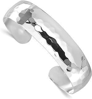 Diamond2Deal Sterling Silver Polished Hammered Slip-on Bangle Bracelet For Women