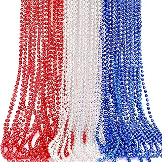 JULBEAR 4th of July Beads Necklaces, 30Pcs Red Silver Blue Metallic Beaded Necklaces for Patriotic Crafts Independent Day Party Favors Masquerade DIY Accessories