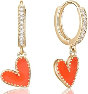 Unique Dainty Sparkly Crystal Red Heart Dangle Drop Earrings Elegant 14k Gold Chic Love Heart Huggie Hoop Earrings for Women Lover Girls Statement Jewelry Christmas Valentine’s Day Gifts