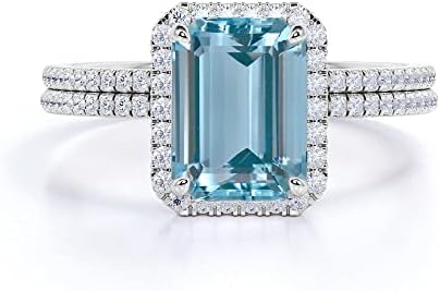 10K 14K 18K Gold Aquamarine Diamond Engagement Rings for Women,Created Aquamarine Rings With Diamonds Gift for Her (I2-I3 Clarity)