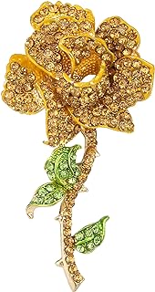 EVER FAITH Women's Austrian Crystal Blooming Rose Flower Leaves Brooch Gold-Tone