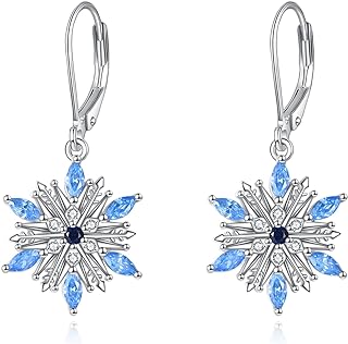 Cubic Zirconia Snowflake Stud Earrings for Women in Sterling Silver with Lever Back Design - Ideal for Party and Holiday Themes