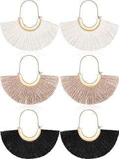 3 Pairs Fan Tassel Earrings for Women Fringe Earrings Semi Circle Fan Silky Threader Dangles Hoops