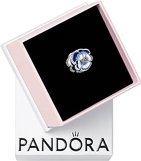 Pandora Women's Sterling Silver Camellia Bracelet Charm with Blue Pansy Design & Cubic Zirconia, Enamel Finish, Gift Box Included - Ideal for Moments Bracelets