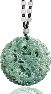 Unisex Hand-Carved Natural Jade Dragon Pendant Necklace with Agate Beaded Rope Chain - Healing Stone Zodiac Amulet Jewelry gift