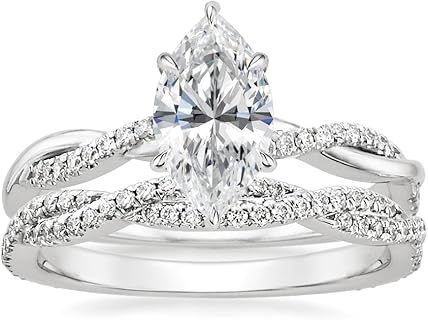 Sterling Silver Twisted Shank Engagement Ring with Marquise Cut 2 CT Moissanite for Women, Vintage Wedding Set Rings for Her, Size 6