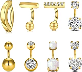 Longita Belly Button Rings Short Bar for Women Stainless Steel Belly Ring Navel Piercing Jewelry 14g Colorful Ball Pack 6mm 1/4” 8mm 5/16“ 10mm