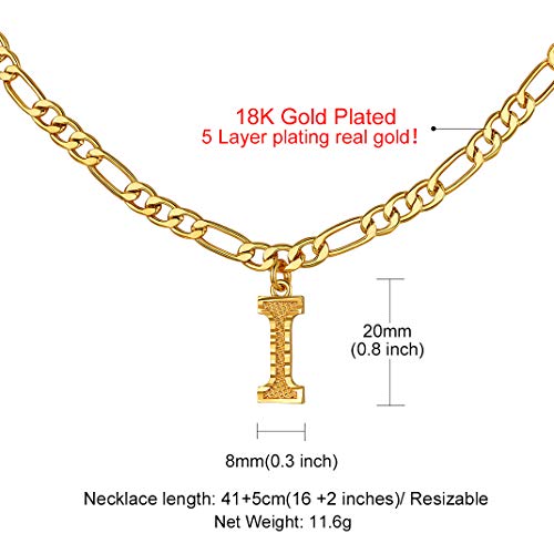 GOLDCHIC JEWELRY Gold Initial Figaro Chain Necklace, Custom Monogram Letter Choker Necklaces, 16"+2" Adjustable