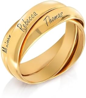 Adjustable Three-Band Gold-Plated Copper No Gemstone Charlize Russian Ring for Women, Her, Wife, Grandma with Personalized Engraving Design
