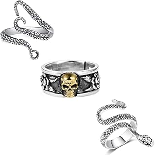 Silver Snake Ring Gold Snake Rings for Women Skull Ring Octopus Ring Adjustable Serpent Ring Skeleton Ring Gothic Goth Rings Punk Rings Snake Jewelry