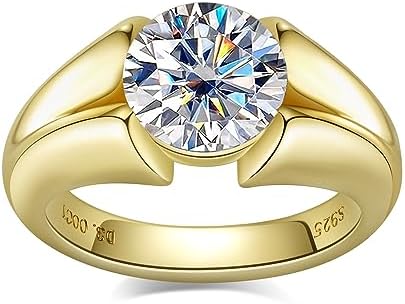 Total 3CT Center Moissanite Engagement Y Band Rings D Color VVS1 Round Cut 14K Yellow Gold Plated 925 Sterling Silver Promise Anniversary Rings for Women