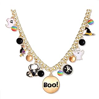 XOCARTIGE Halloween Pumpkin Pendant Necklace Witch Cat Charms Necklace Party Ghost Long Chain Necklaces for Women Girls