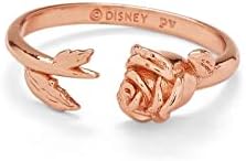 Pura Vida Rose Gold-Plated Disney Belle Rose Open Ring - Rosebud Charm, Brass Base - Size 5-9