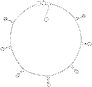 AeraVida Elegant Teardrop Dangle White Cubic Zirconia .925 Sterling Silver Link Anklet | Minimalist Dangle Anklet for Women | Jewelry Gift