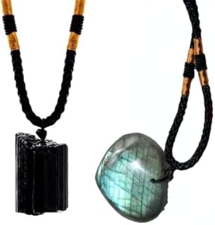 Black Tourmaline Necklace Labradorite Pillar Pendant Moonstone, Natural Stone Psychic Protection for lover Valentine's Day Jewel