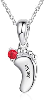 Personalized Necklace for Mother with 1-6 Name Custom Baby Feet Pendant Necklace for Mom with Simulated Birthstone Family Jewelry for Mom