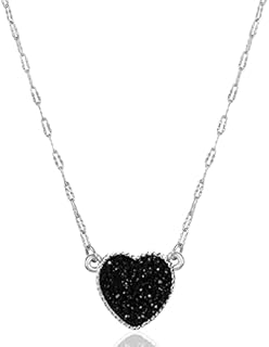 Humble Chic Heart Pendant Necklace for Women with Sparkly Simulated Druzy Stone - Gold, Silver, or Rose Gold Tone Chain - 16" with 3" Extender