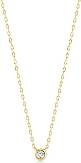 Women's Small Diamond Solitaire Pendant Necklace with 14K Yellow Gold Cable Chain and Spring Ring Clasp, Round-Cut Design - Ideal Christmas Gift