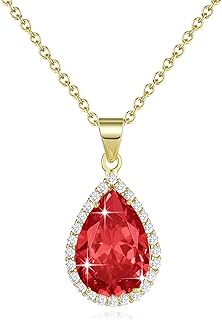 Diamond Teardrop Pendant Necklaces for Women Crystals Birthstone Costume Jewelry Gifts for Women，Gold Plated 17.92 + 1.97 inch Chain