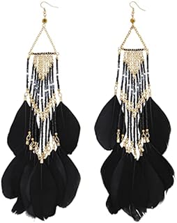Bohemian Faux Feather Dangle Earrings with Seed Beads and French Wire Back Finding, Dreamcatcher Drop Design for Women