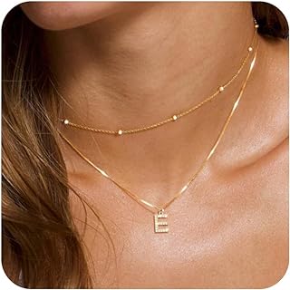 Ursteel Gold Layered Initial Necklaces for Women - 14K Gold Plated Dainty Layered Letter A-Z Pendent Choker Necklaces for Women Trendy Jewelry Gifts