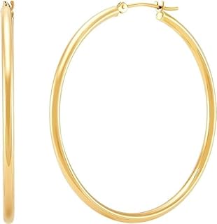 Solid 14k Gold Hoop Earrings for Women,1.5mm Tube Yellow Gold Hoop Earrings 14k Real Gold | Flex Continuous Hoop Gold Earrings | 20mm-60mm (0.8-2.4 Inch) Diameter Gold Hoop Earrings