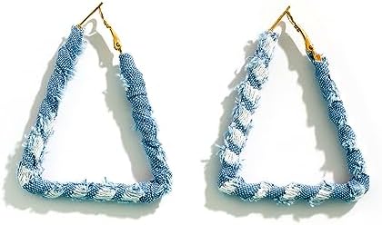 Blue Denim Hoop Earrings Star Heart Geometry Round Huggie Hoop Earrings Boho Statement Chic Ear Jewelry Gifts for Women Girls