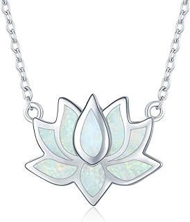 CUOKA MIRACLE Lotus Necklace 925 Sterling Silver Opal Pendant Necklace Lotus Flower Necklace Yoga Necklace Gift for Women Mom
