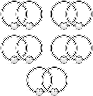 Ruifan 10PCS 316L Surgical Steel Captive Bead Rings Nose Belly Eyebrow Tragus Lip Ear Nipple Hoop Ring BCR 16G 6MM/8MM/10MM/12MM