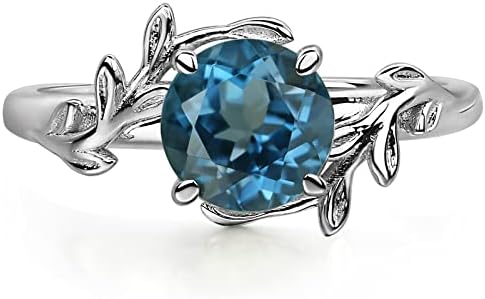 LUO Amethyst Leaf Promise Ring in Rhodium Plated Silver - 7mm Round Shaped Women's Birthday or Anniversary Jewelry