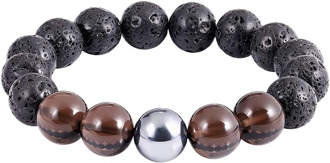 Triple Lava Rock Bracelet with Ice Obsidian Terahertz Essential Oils Diffuser Elastic Beads 12mm Stretch for Men Women