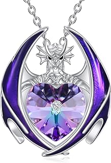 YAFEINI Dragon Necklace 925 Sterling Silver Birthstone Pendant with Heart Shaped Crystal Jewelry Gift for Women Girl