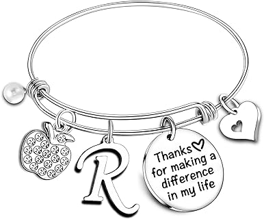 Teacher Bangles Gifts for Teacher Bracelets For Women Thank You Gifts Teachers Appreciation Gifts for Women Initial Bracelet