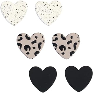 3 Pairs Heart Stud Earrings for Women Leopard Print Heart Earrings Set Cute Acrylic Valentine's Day Earrings Jewelry Gifts for Her Girlfriend