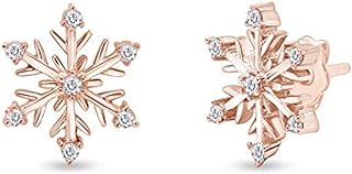 Stylish Round Cut Diamond Snowflake Stud Earrings with Push Back Finding in 14K Rose-Gold Over 925 Sterling Silver for Women
