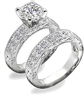 Vintage 1.5-2 Carat Created Diamond Wedding Ring Set, Venetia Supreme Realistic Design for Brides, Victorian Style, Hearts & Arrows Cut