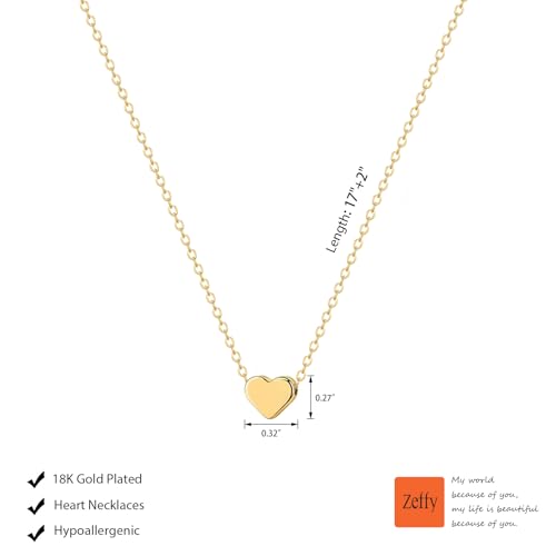 Cute Heart Necklace 18k Gold Plated Tiny Heart Pendant Choker Necklaces Small Gold Love Open Heart Chain Necklace for Women Dainty Gold Jewelry Gifts for Women Teen Girls