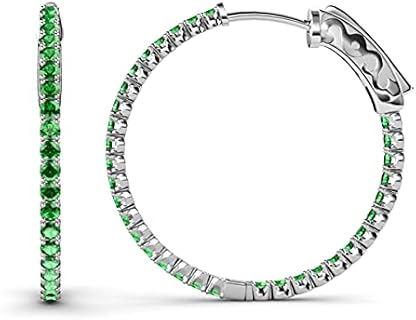 Stunning Green Garnet Inside-Out Hoop Earrings with Hidden-Snap-Posts in 14K White Gold for Women's Sophisticated Style