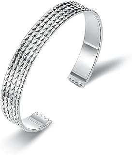 925 Sterling Silver Dragon Scale/Feathers/Wolf Head/Misplaced Crown Pattern Bracelet Adjustable Bracelet Vintage Cuff Bracelet Silver Statement Bracelet Gift Jewelry for Men Women