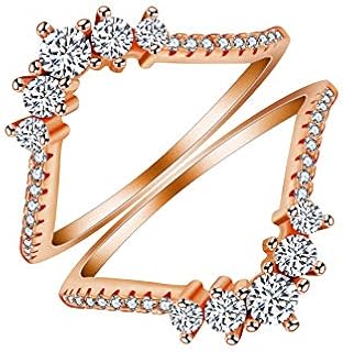 Uloveido Womens 925 Sterling Silver Round CZ Crown Wedding Engagement Ring Guard Enhancer 2pcs Stack Rings Set Y1024