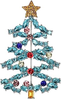 Crystal Embellished Christmas Tree Brooch with Pin Clasp for Women, Star and Marquise Design