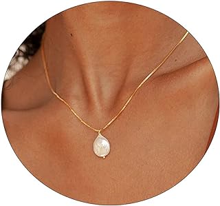 Dainty Pearl Pendant Necklace For Women Plated 14k Gold Elegant Freshwater Pearl Necklaces Toggle Paperclip Pearl Necklace Half Pearl Half Chain Choker Necklace Irregular Gold Pearl Chain Simple Jewelry For Gifts