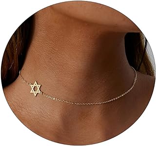 Gold Star Choker Necklace with Lobster Clasp, 14K Gold Plated Tiny Love Heart Star CZ Leaf Design for Women, Cable Chain, from ASCOMY