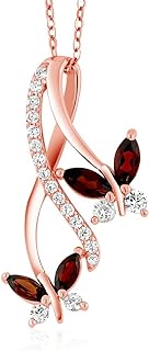 Gem Stone King 18K Rose Gold Plated Silver Red Garnet Butterfly Pendant Necklace For Women (1.21 Cttw, Marquise Cut Gemstone Birthstone, with 18 Inch Chain)